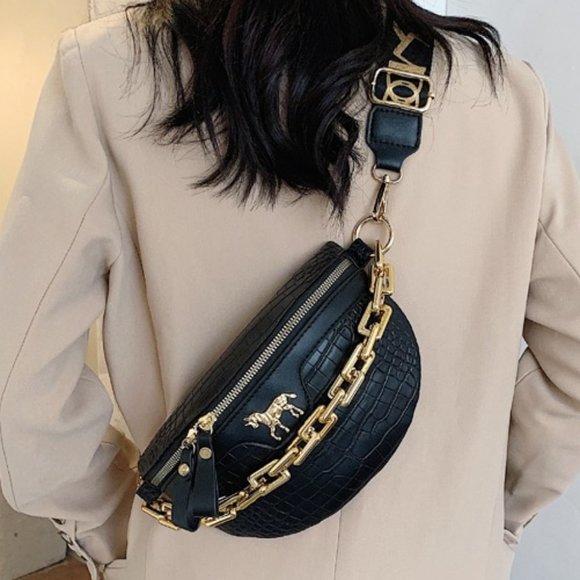 Contemporary Chain Decor Crocodile Embossed Fanny Pack - Picture 2 of 8